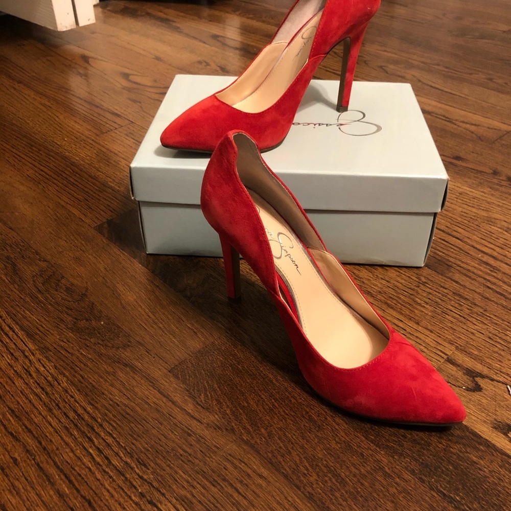 Red suede stilettos